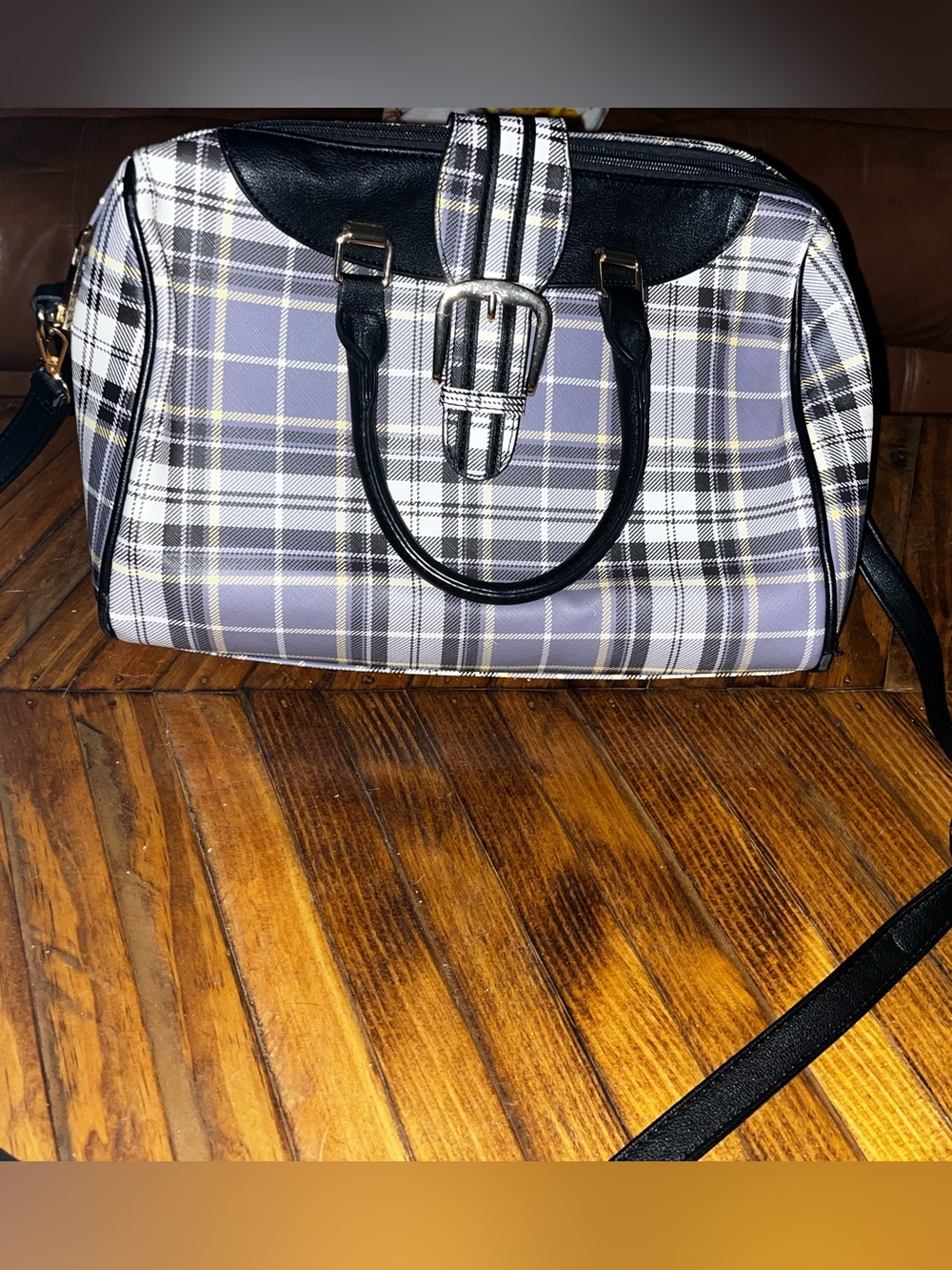 Plaid Purse in Black and Gray with Cream Accents